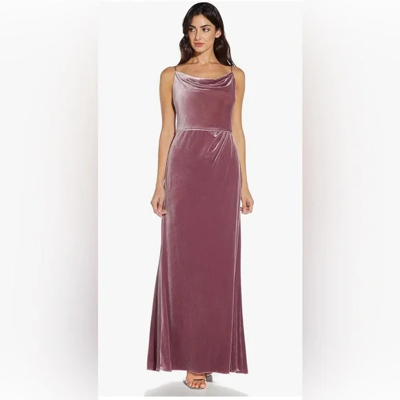 Adrianna Papell Women's Cowl Neck Velvet Gown, Antique Rose - Picture 1 of 8